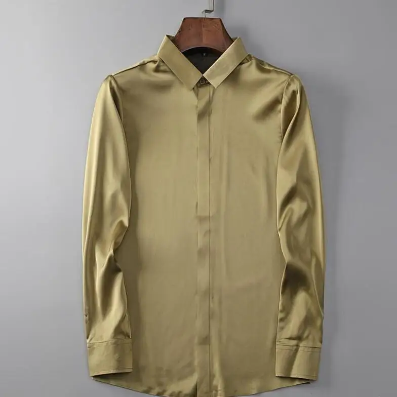 Mens Slim Shirts Satin Silk Shirts for Man Dress Formal Shirts
