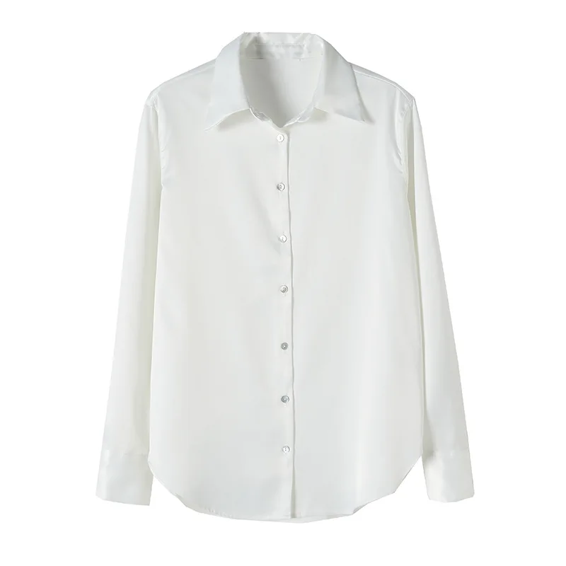 Factory Wholesale Lady Satin Silk Shirts Button Loose Street Silk Shirt for Women