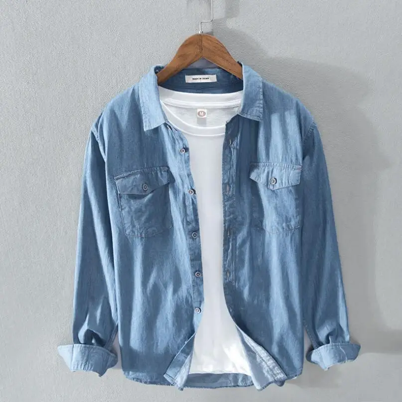 Plain Dyed Men Cotton Denim Jeans Shirts China Manufacturer