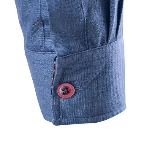 Solid Color Plus Size Denim Shirt Collar and Cuff Contrast Long Sleeve Denim Shirt for Men