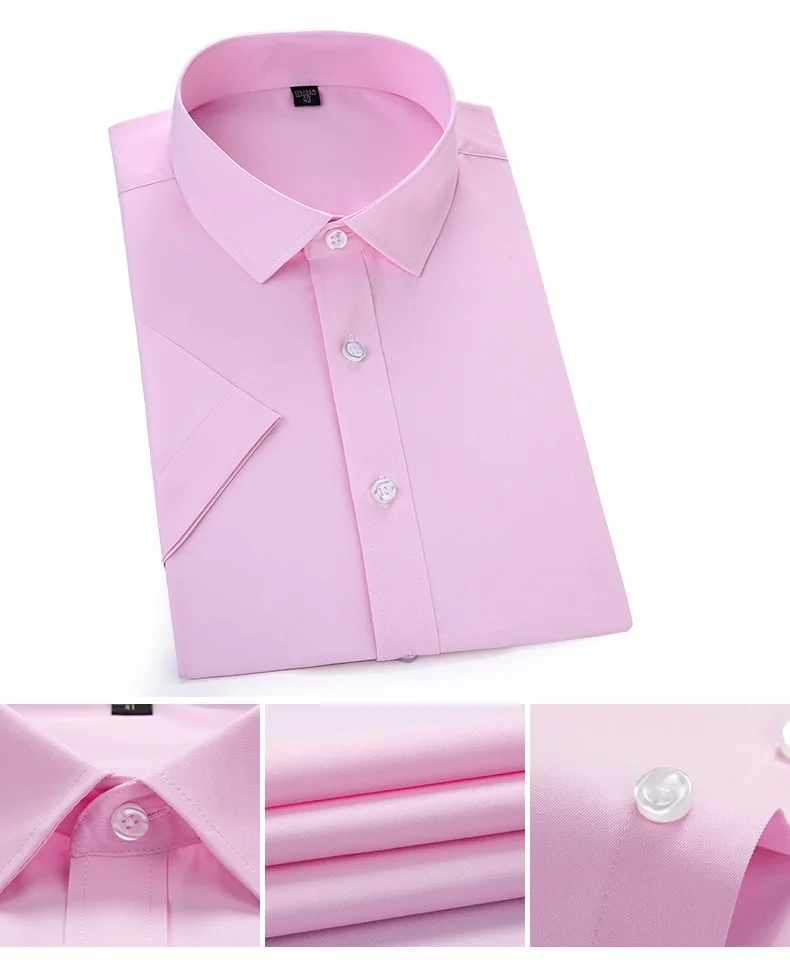 Men's Woven Shirts Comfortable Pink and White Short Sleeve Yarn Dyed Shirt for Men