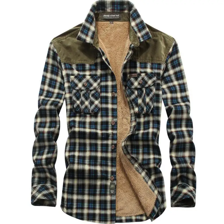 Mens Winter Warm Sherpa Fleece Padded Flannel Shirts