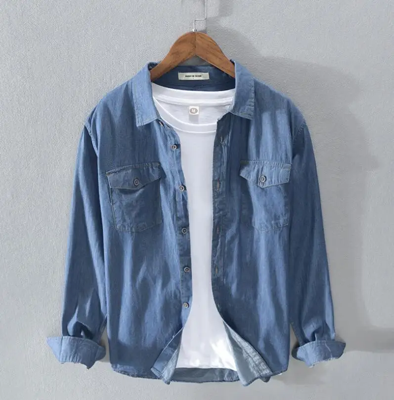 Plain Dyed Men Cotton Denim Jeans Shirts China Manufacturer