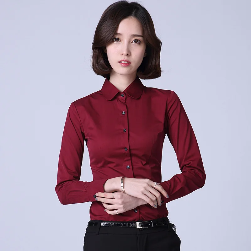 Women's 100 Perecent Cotton Long Sleeve Plus Size Formal OL Shirt