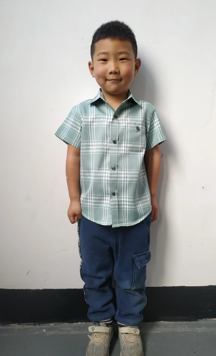 Boy's Cotton Checks Plaids Casual Short Sleeve Dress Shirts for Kids
