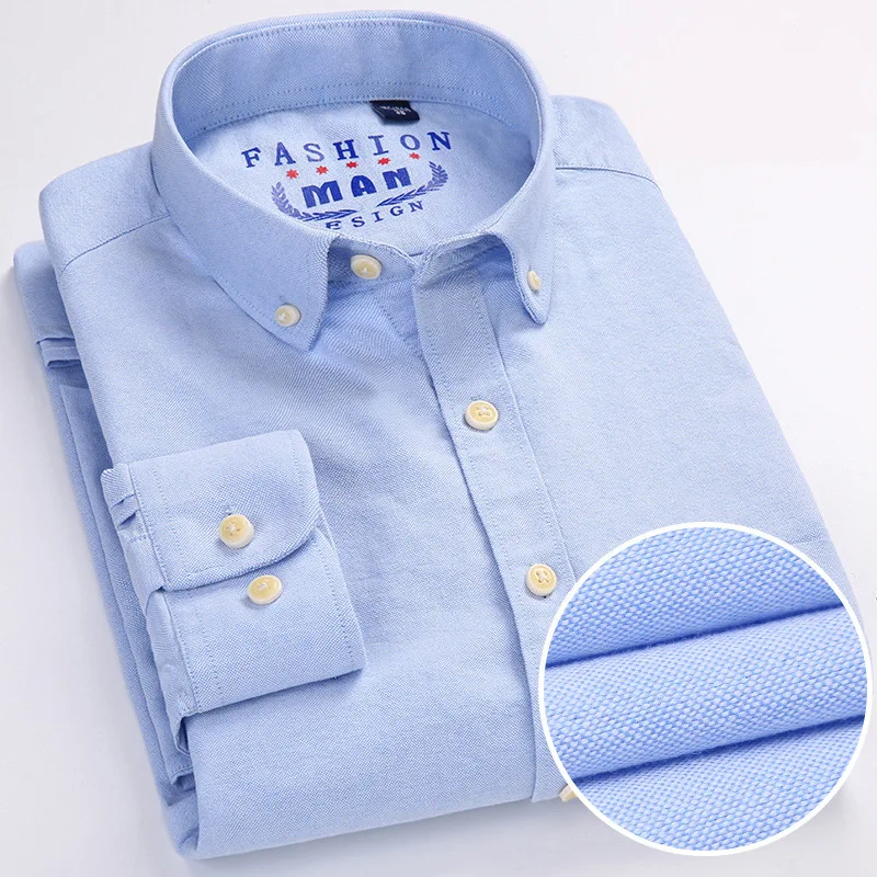 Mens Pure Cotton Long Sleeve Oxford Shirt Button Down Collar Oxford Shirts for Men