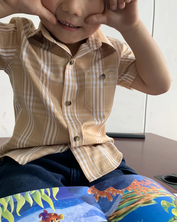 Boy's Cotton Checks Plaids Casual Short Sleeve Dress Shirts for Kids
