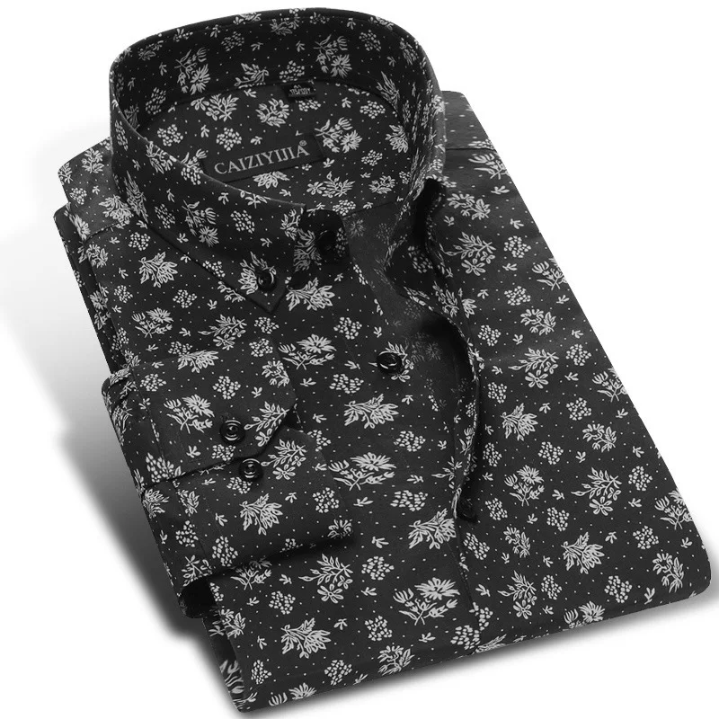 High Grade Pure Cotton Long Sleeve Slim Fit Casual Floral Printed Shirt for Men