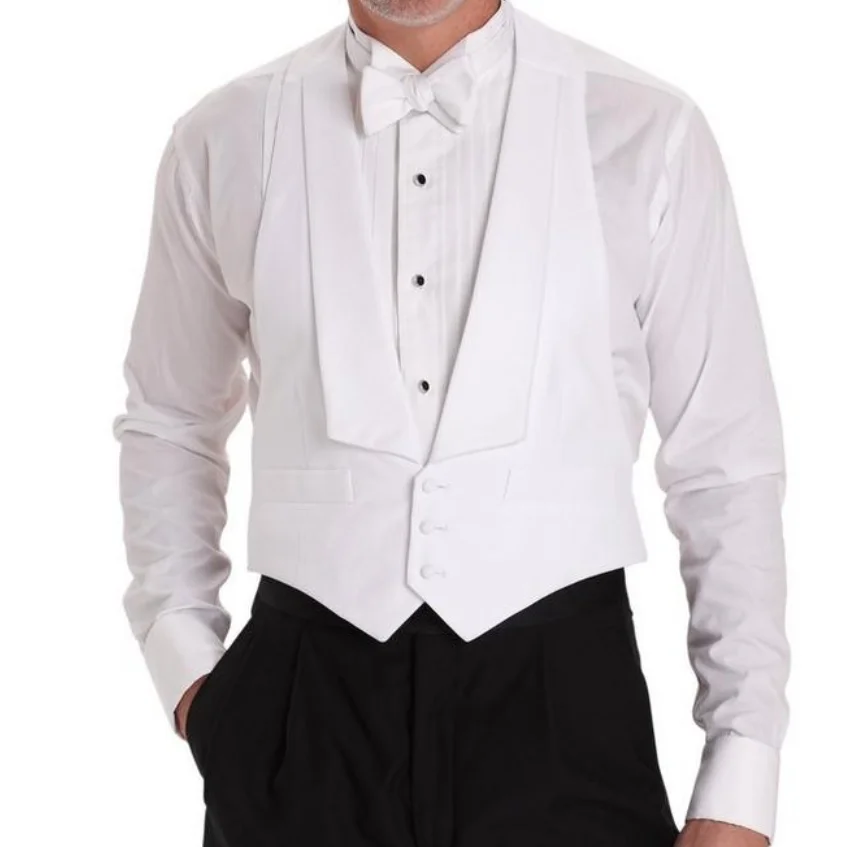 White Pique Shirts Vest & Bow Tie for Men's Dress Formal Shirt Sets