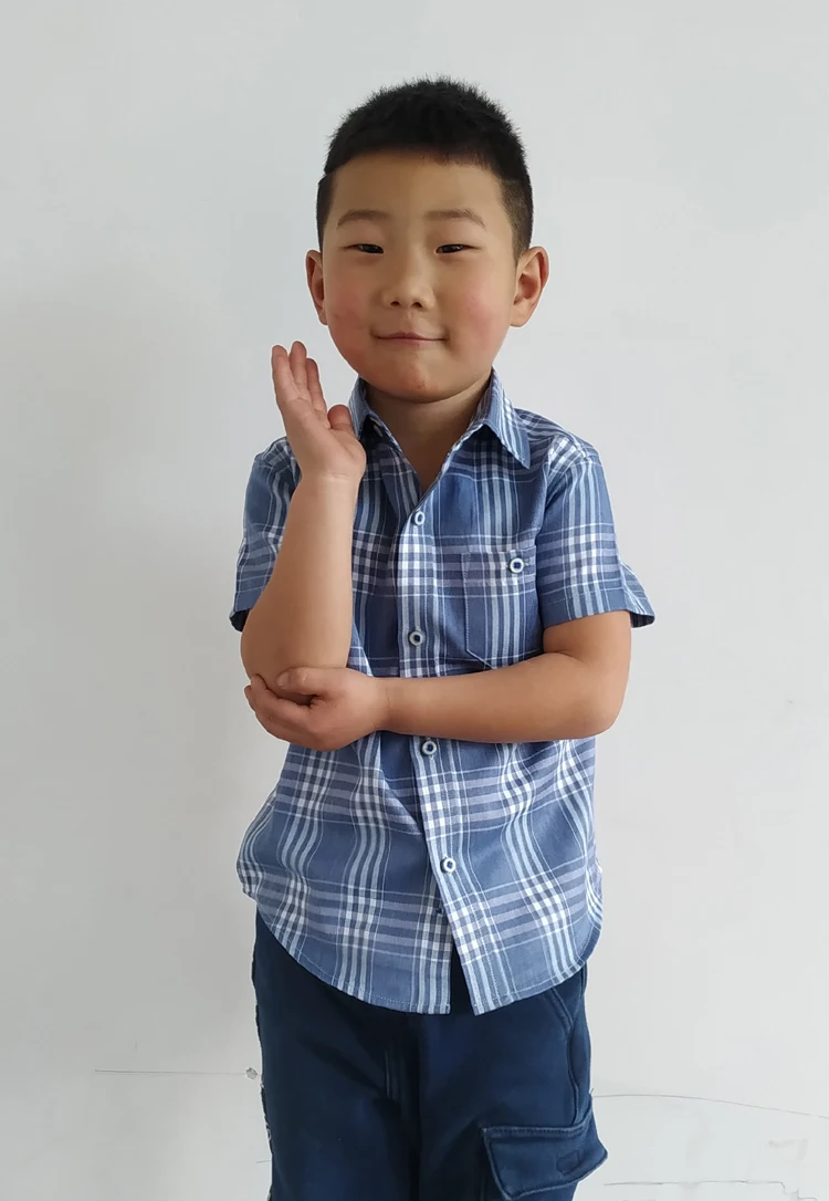 Boy's Cotton Checks Plaids Casual Short Sleeve Dress Shirts for Kids