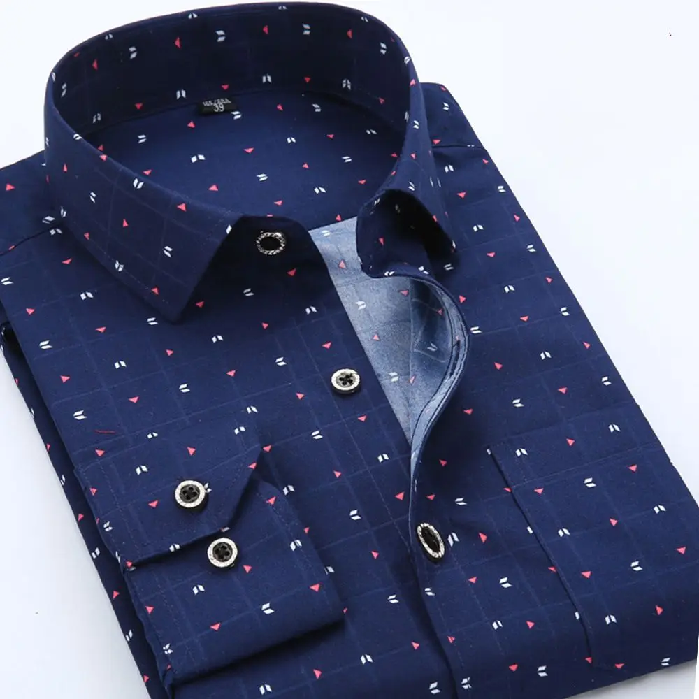 High Quality Turn Down Collar TC Slim Fit Long Sleeve Casual Printed Shirt for Men