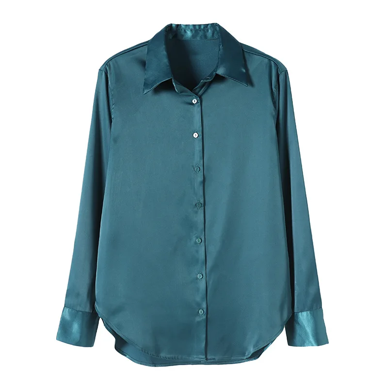 Factory Wholesale Lady Satin Silk Shirts Button Loose Street Silk Shirt for Women