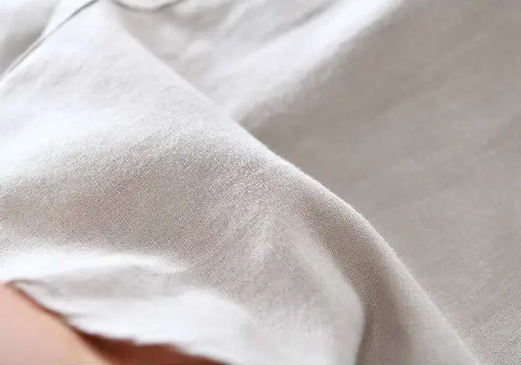 YIWUSHANG Men Short Sleeve Linen Cotton Mandarin Collar Dress Shirts