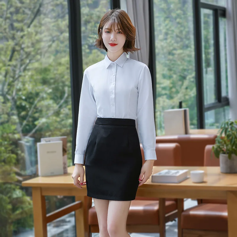 High Grade CVC Long Sleeve V Neck Slim Fit Formal Dress Shirt for Women