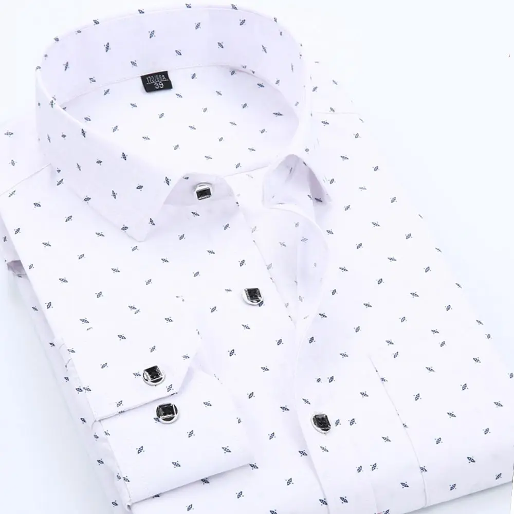 High Quality Turn Down Collar TC Slim Fit Long Sleeve Casual Printed Shirt for Men