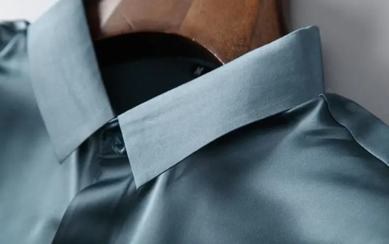 Mens Slim Shirts Satin Silk Shirts for Man Dress Formal Shirts