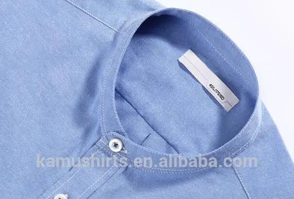 Custom Design Solid Color Mandarin Collar Long Sleeve Oxford Shirts for Men