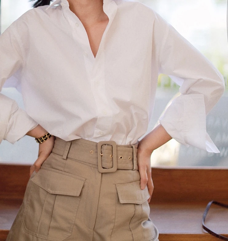 Modest Blouses & Shirts White Women Loose Cotton Oxford Oversize Blouse for Lady Wear
