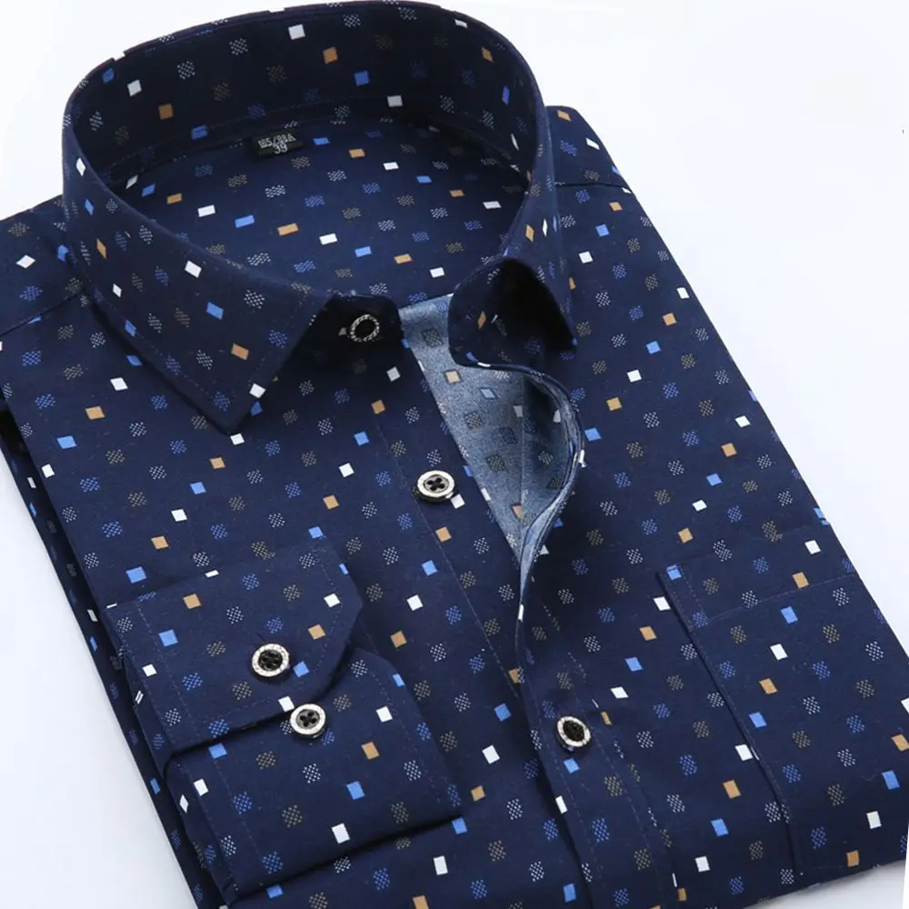 High Quality Turn Down Collar TC Slim Fit Long Sleeve Casual Printed Shirt for Men