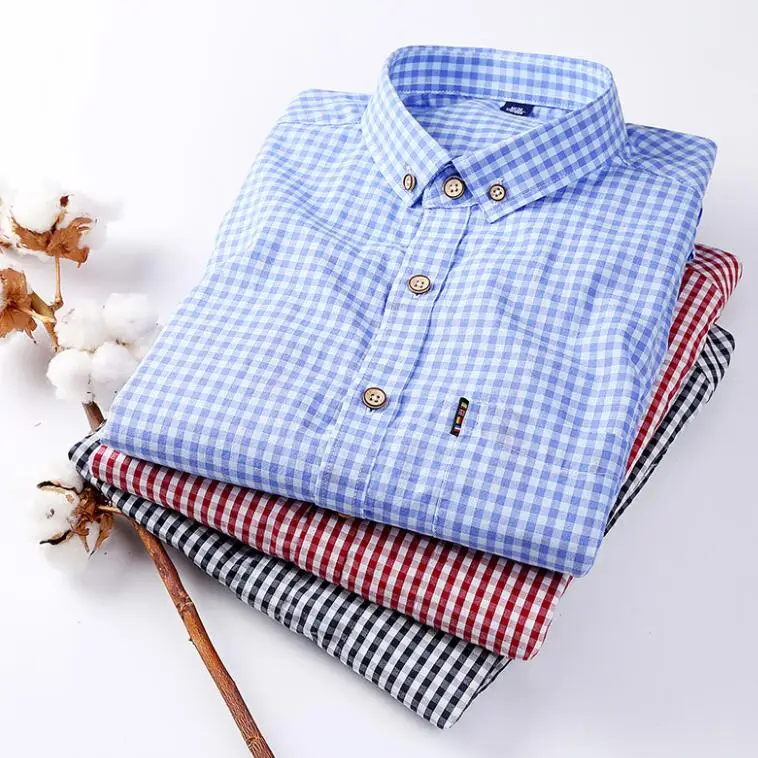 Mens Tailored Fit Button Down Cotton Check Shirts Plaids Shirts for Man