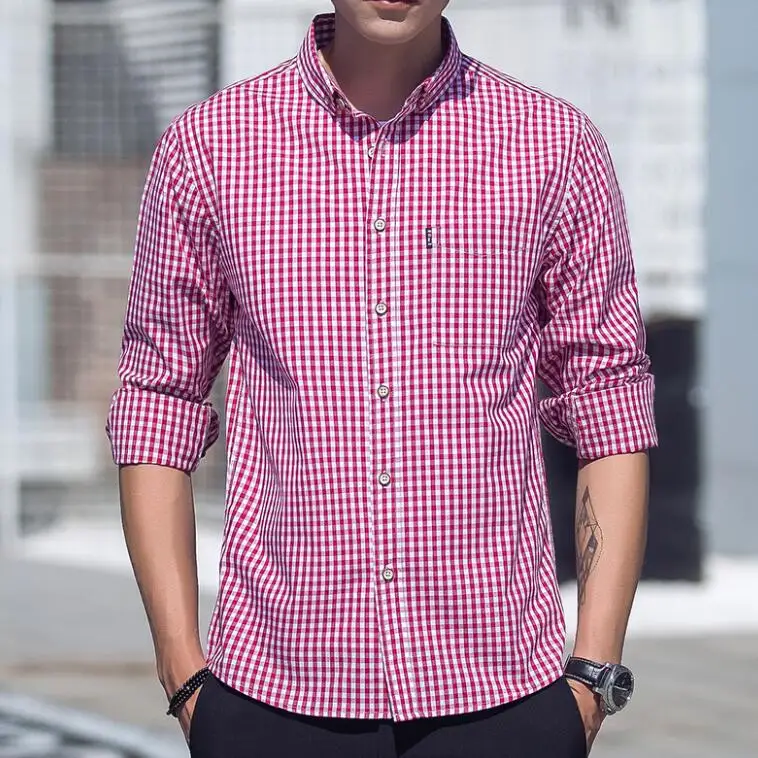 Mens Tailored Fit Button Down Cotton Check Shirts Plaids Shirts for Man