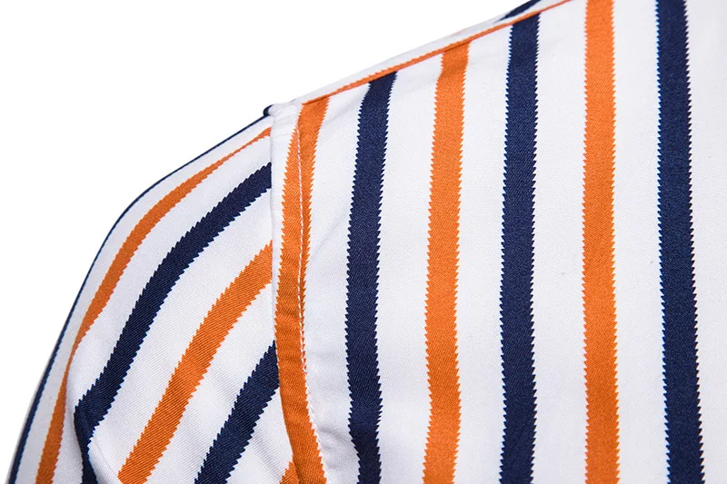 OEM Polyester Cotton Button Down Collar Slim Fit Long Sleeve Striped Shirt for Men