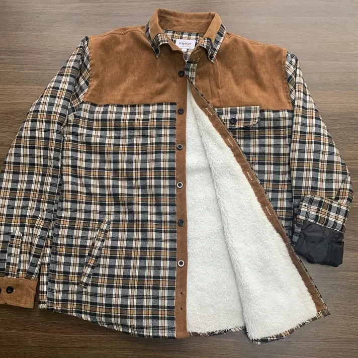Mens Winter Warm Sherpa Fleece Padded Flannel Shirts