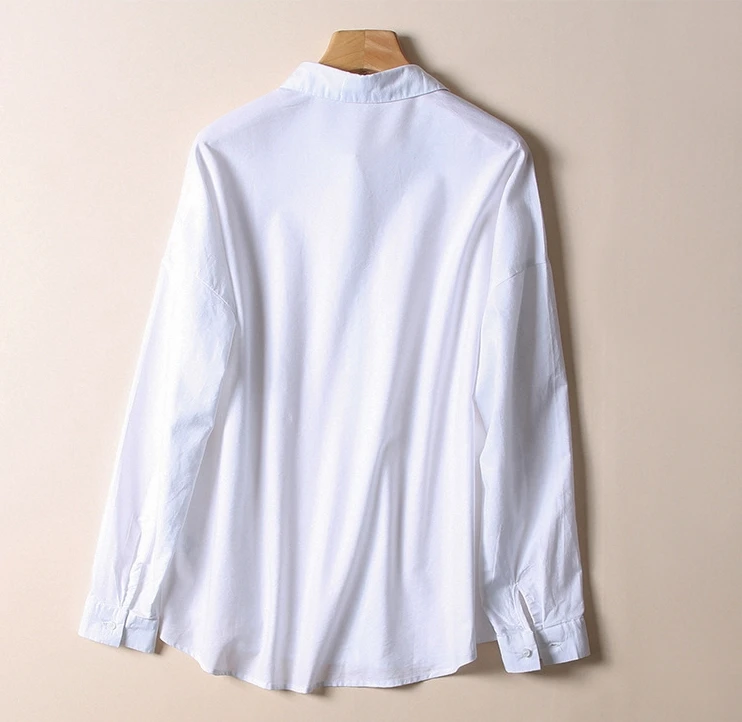 Modest Blouses & Shirts White Women Loose Cotton Oxford Oversize Blouse for Lady Wear