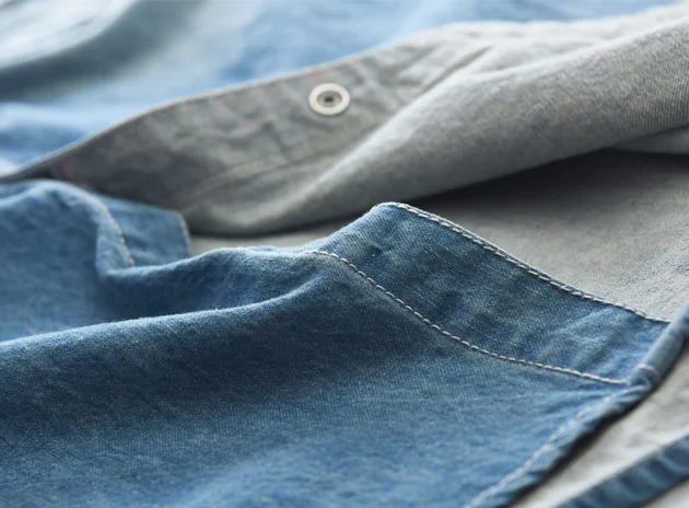 Latest Young Mens Two Pockets With Flaps Slim Fit Long Sleeve Washed Denim Jeans Shirt