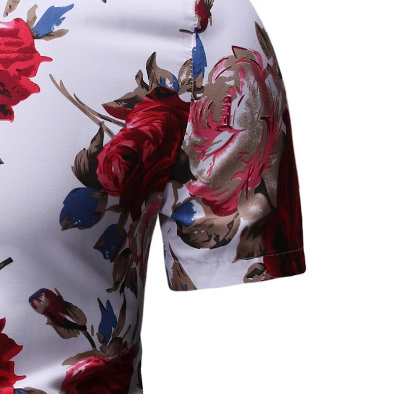 Hot Fashion Rose Floral Printed Short Sleeve Mens Shirts READY STOCK SHIRTS