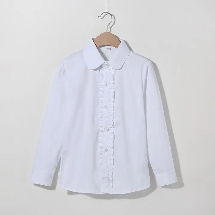 School Girls Children Shirts  Dress Shirt Girls White Ruffle Blouse