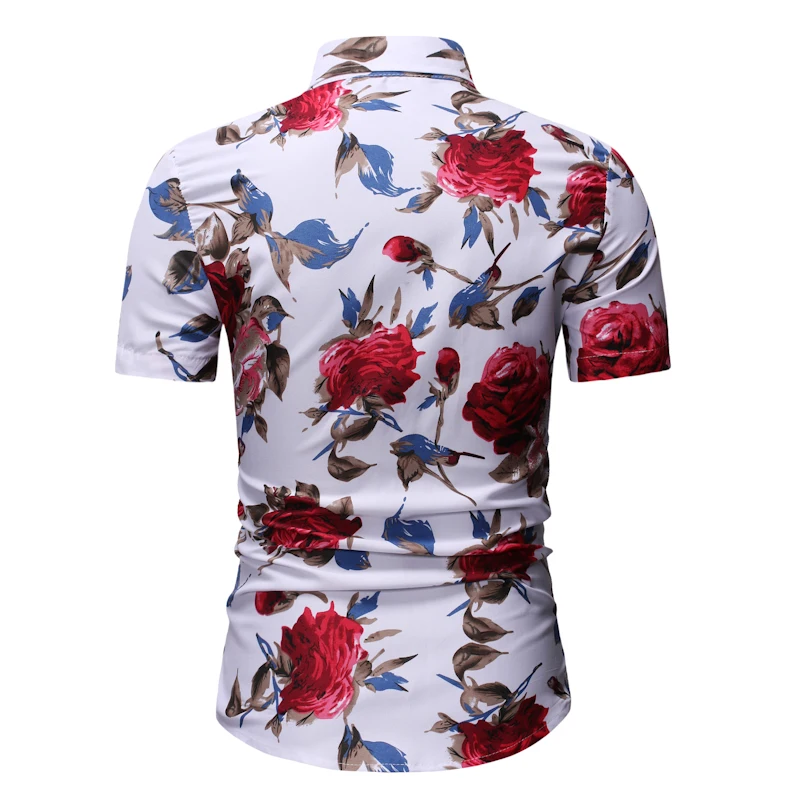Hot Fashion Rose Floral Printed Short Sleeve Mens Shirts READY STOCK SHIRTS