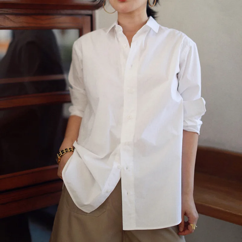 Modest Blouses & Shirts White Women Loose Cotton Oxford Oversize Blouse for Lady Wear
