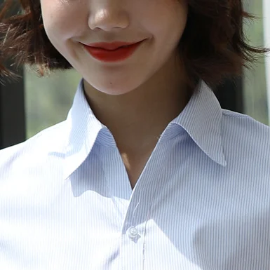 Women's Summer Non Iron Shirt Short Sleeve Slim Fit V Neck Striped Dress Shirt
