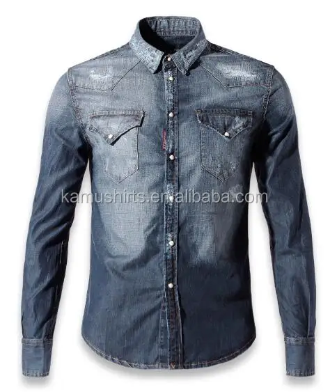 Man Denim Casual Shirts Cotton Washed Long Sleeve Denim Shirt for Men