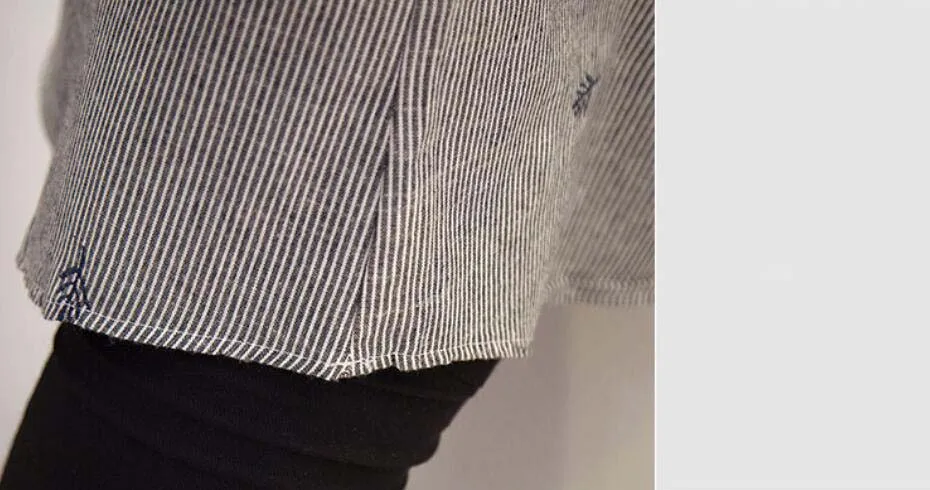 High Quality Long Sleeve Mandarin Collar Casual Striped Shirt With Embroidery for Women