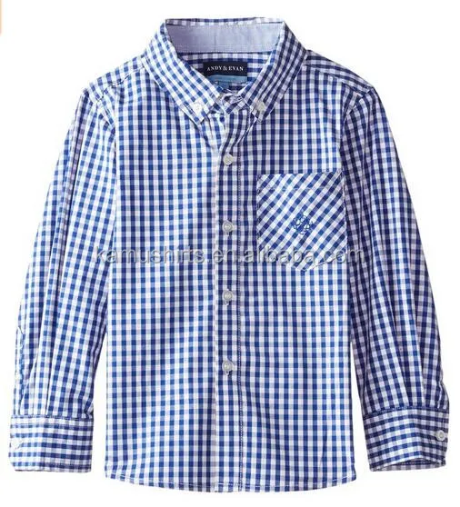 Boys' Blue Gingham Long-Sleeve Classic Shirt
