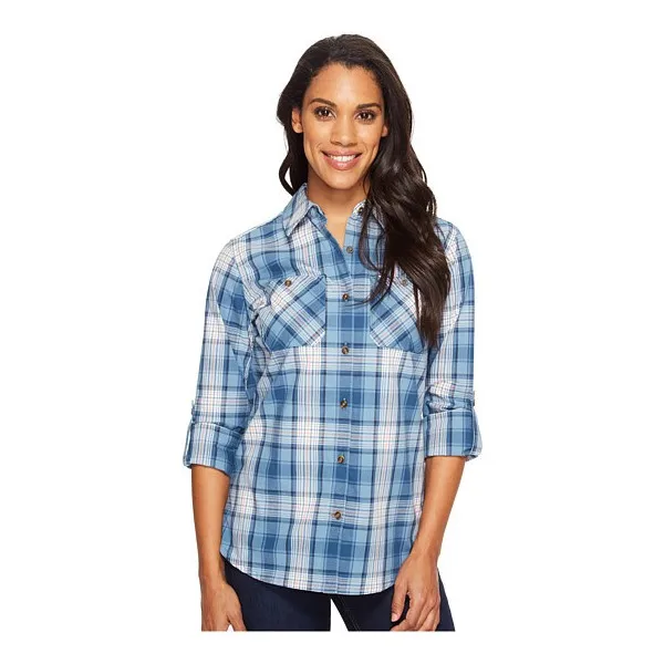 Lastestt Design Shirts for Women 100% Cotton Long Sleeve Double Pocket Checked Lady Shirt