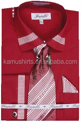 Men's Dress Formal Shirts With Tie Cufflinks Set