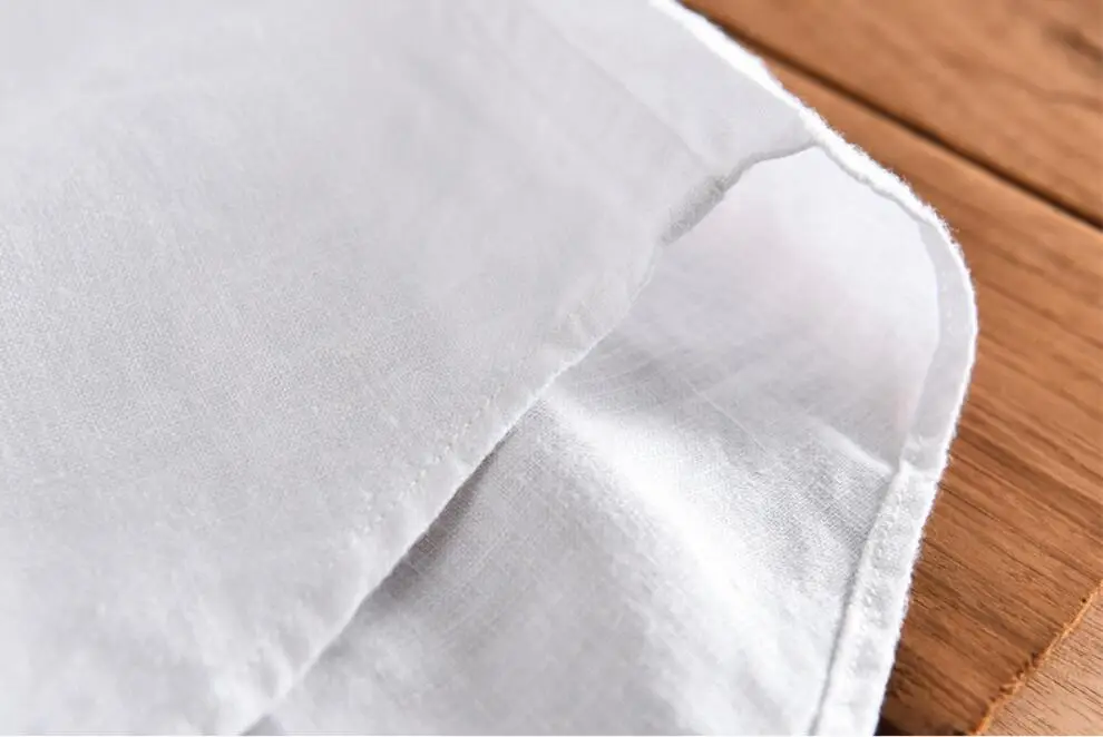 Men's Short Sleeve Mandarin Collar Solid Color Linen Cotton Shirt