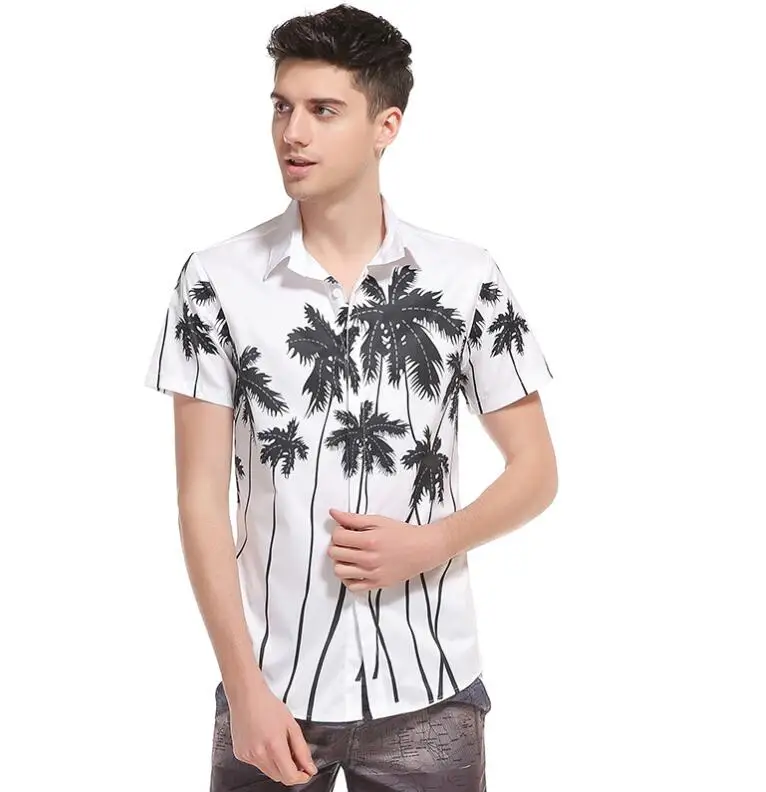 Wholesale Summer Sand Beach Short Sleeve Cuban Collar Hawaiian Print Shirt for Men