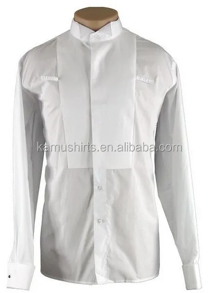 Mens Pique-Front Pleats Front Wingtip-Collar Tuxedo Dress Shirt