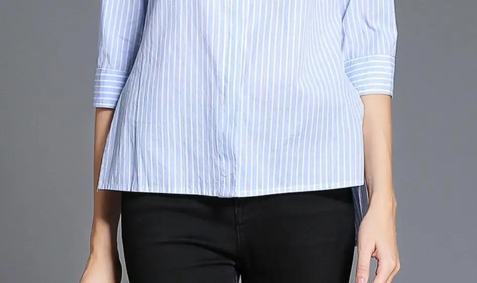 High Quality Elegant Long Sleeve Patch Pocket Embroidery Striped Shirt for Women