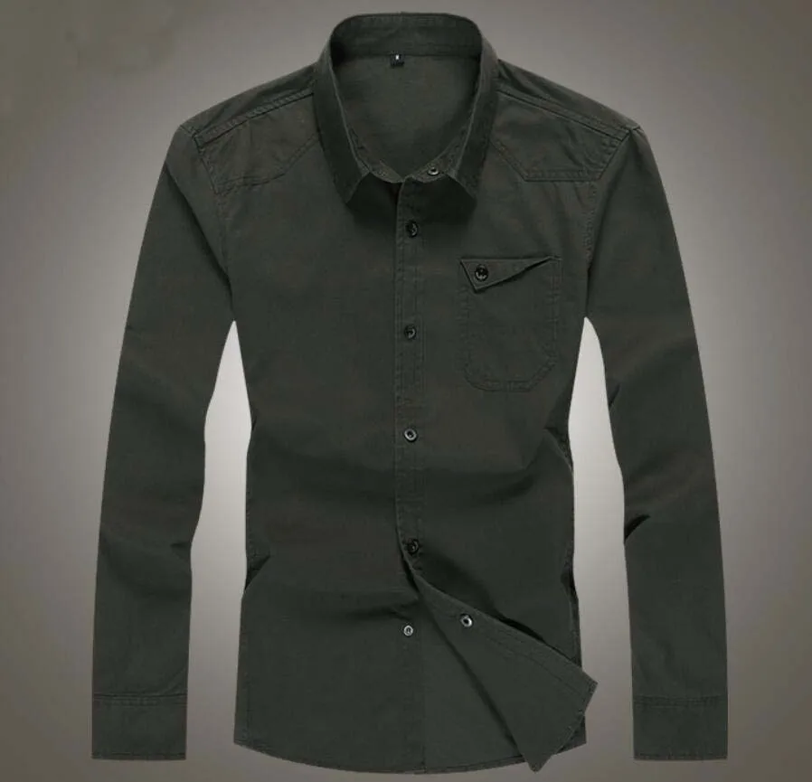 High Grade 100% Cotton Classic One Pocket Long Sleeve Slim Fit Work Shirt Blouse for Men