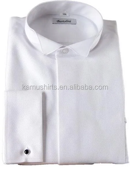 Mens Pique-Front Pleats Front Wingtip-Collar Tuxedo Dress Shirt