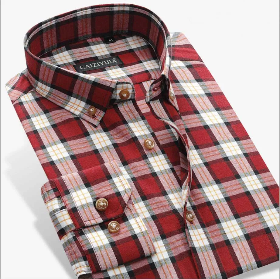 Men's Factory Custom Pure Cotton Plaid Long Sleeve Casual Shirts