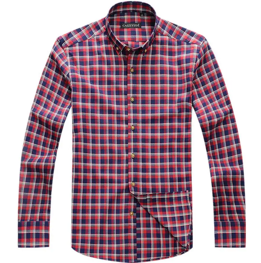 Men's Factory Custom Pure Cotton Plaid Long Sleeve Casual Shirts