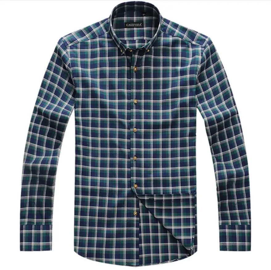Men's Factory Custom Pure Cotton Plaid Long Sleeve Casual Shirts