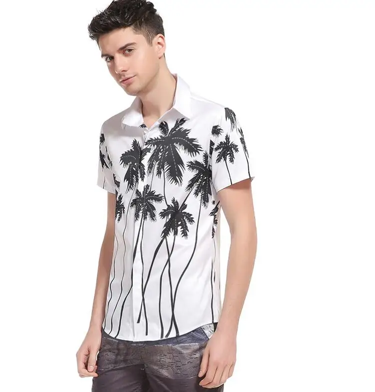 Wholesale Summer Sand Beach Short Sleeve Cuban Collar Hawaiian Print Shirt for Men