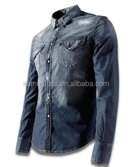 Man Denim Casual Shirts Cotton Washed Long Sleeve Denim Shirt for Men